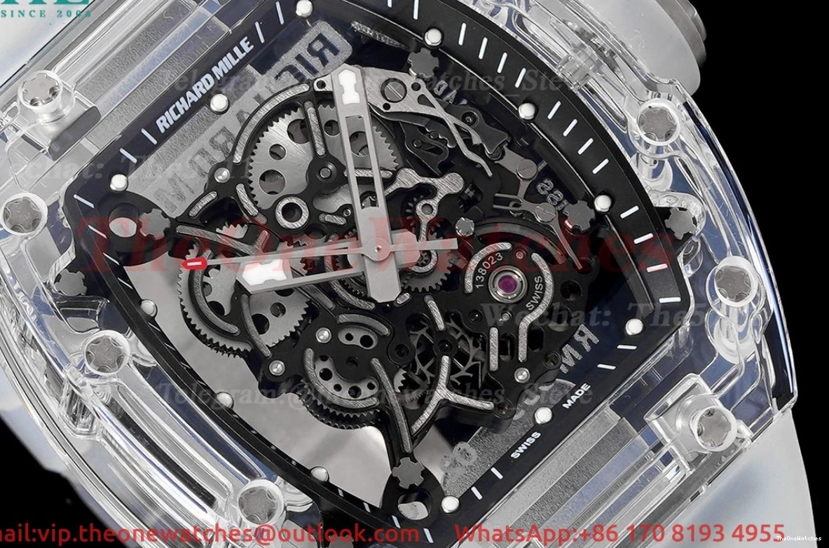on strap  Dial RM055 Skeleton Transparent Transparent Rubber Sonic Clone  RMUL2 0208